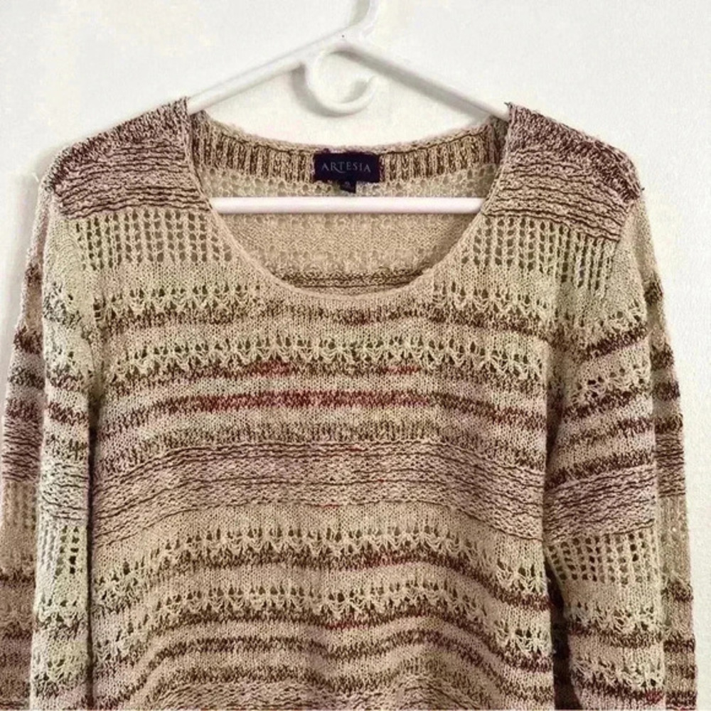 Artesia Sweater Open Knit Purple Beige Side Detail Women’s Sz XL Comfy - Picture 2 of 13